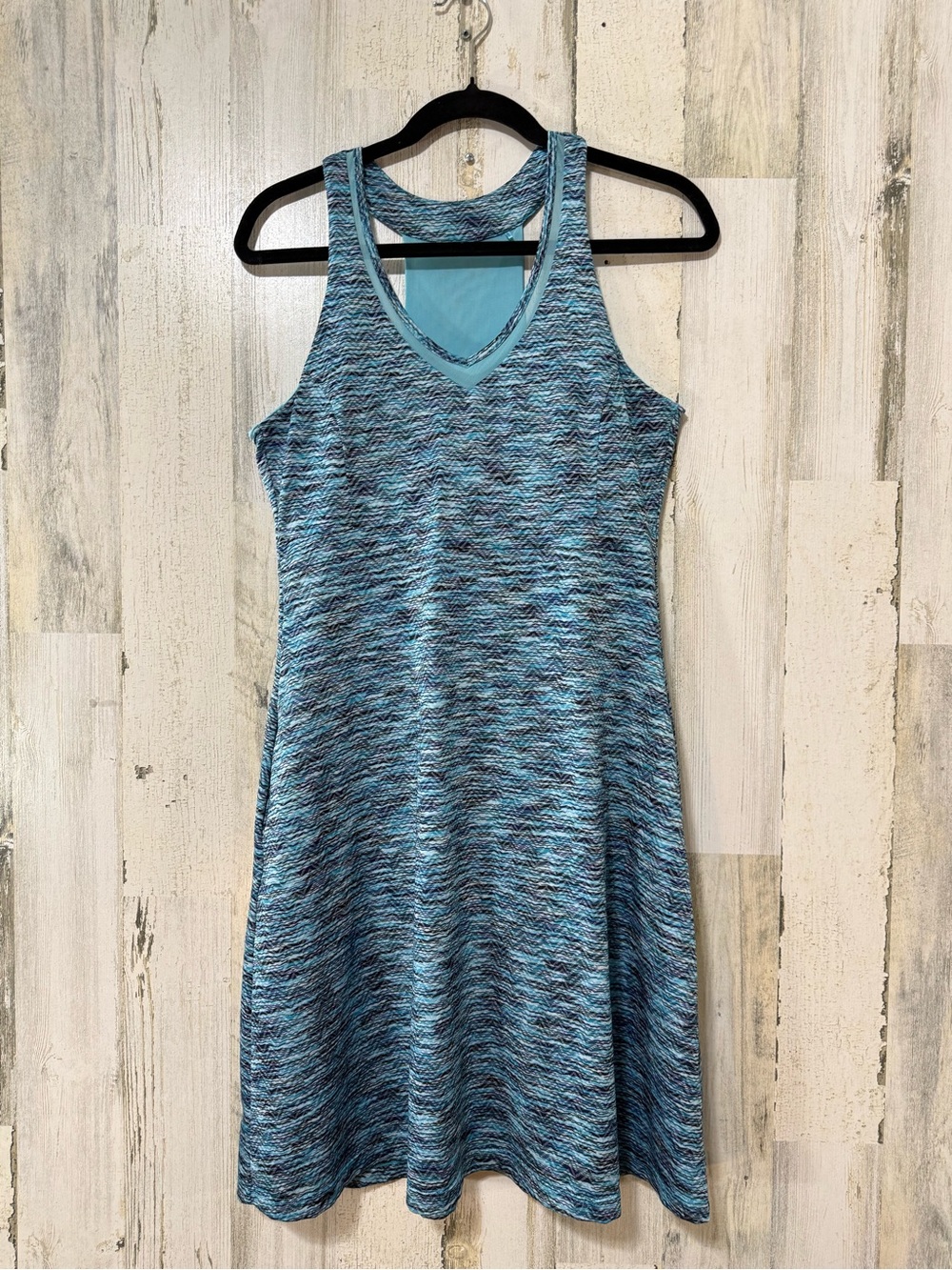 MPG Blue Black Racerback Athletic Sporty Casual Dress with Built In Bra Support